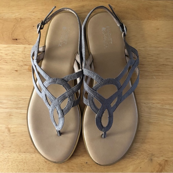Market & Spruce Irene Style Grey Sandals Womens Sz 8 Adjustable Great Condition - Picture 2 of 4